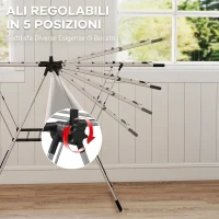 HOMCOM Stendibiancheria da Pavimento Pieghevole con Ali Regolabili a 5 Livelli, 139x62.5x201 cm, Argento(m-5)