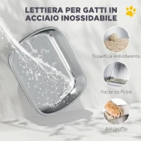 PawHut Lettiera Gatto Chiusa XL in Acciaio Inox con Coperchio Sollevabile, Paletta, Pacchetto Deodorante, Bianco(m-4)