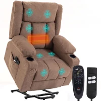 HOMCOM Dual Motor Recliner Chair, 55° Electric Lift Chair for Elderly, Recliner Armchair with Massage and Heat, Brown(m-15)