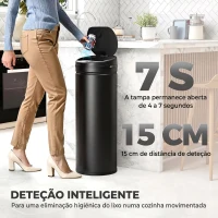 HOMCOM Caixote do Lixo Automático 50 L com Sensor Infravermelho, Fecho Automático, Antidedadas, Aço Inoxidável, Preto(m-4)
