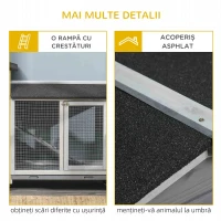PawHut Cușcă pe 2 Nivele cu Plasă Protectoare și Roți din Lemn și Metal, 157.4x53x99.5 cm, Gri(m-6)