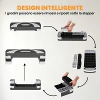 HOMCOM Stepper da Aerobica Regolabile in Altezza 10-15-20 cm Antiscivolo, Nero e Grigio(m-5)