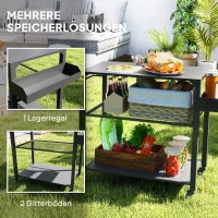 Outsunny Outdoor Keukeneiland, Grillwagen met Opbergrek, Handvat, 4 Wielen, Keukentrolley, Tuin, Terras, Metaal, Zwart(m-5)