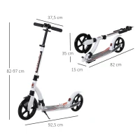 HOMCOM Kinderstep, step met schokdemping, step, opklapbaar en in hoogte verstelbaar, vanaf 14 jaar, aluminium, wit, 92,5 x 37,5 x 87-101,5 cm(m-3)