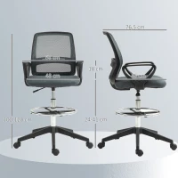 Vinsetto Ergonomische Bureaustoel met Armleuningen en Verstelbare Voetensteun, Mesh Bekleding Grijs(m-3)