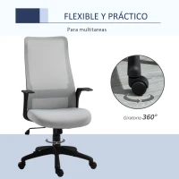 Vinsetto Silla de Oficina Ergonómica Silla Escritorio Giratoria con Altura Ajustable Reposabrazos Soporte Lumbar y Respaldo Alto Transpirable 62x62x113-122 cm Gris(m-7)