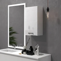 kleankin Móvel de Casa de Banho Suspenso com Prateleira Ajustável para Cozinha Lavandaria Quarto Branco Brilhante(m-7)