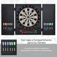 HOMCOM Diana Electrónica Digital hasta 8 Jugadores con 12 Dardos y 30 Puntas con Pantalla LED Puertas 27 Juegos Distintos y 202 Variantes 51x6,5x57 cm Negro(m-7)