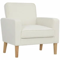HOMCOM Butaca de Salón Tapizado en Terciopelo Sillón de Lectura con Asiento con Botones y Patas de Madera para Dormitorio Crema(m-1)