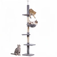 PawHut Kattenboom krabboom kattenkrabboom met sisalpalen in hoogte verstelbaar grijs(m-15)