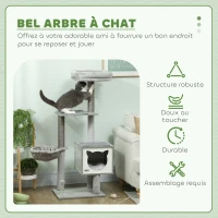 PawHut Arbre à chat griffoirs grattoirs multi-équipements niche hamac peluche courte sisal naturel 48x40x126cm gris(m-4)