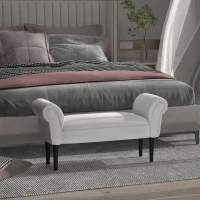 HOMCOM End of Bed Bench, Upholstered Window Seat with Arms and Wooden Legs, Modern Shoe Bench for Entryway, Living Room, Bedroom, Greyish White(m-2)