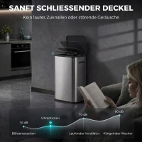 HOMCOM Sensor-Mülleimer 55 L für die Küche, berührungsloser Abfalleimer aus Edelstahl, batteriebetrieben, Silber(m-5)
