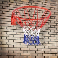 HOMCOM Basketballkorb, Indoor & Outdoor mit Ø46 cm Korb und Netz, Wandmontage, Basketball Board für Erwachsene, Rot + Blau + Weiß(m-2)