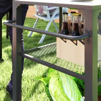 Outsunny Outdoor Keukeneiland, Grillwagen met Opbergrek, Handvat, 4 Wielen, Keukentrolley, Tuin, Terras, Metaal, Zwart(m-8)