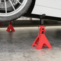 HOMCOM Steunblokken 3 ton belastbaarheid 2 stuks steunblokken incl. veiligheidsstift 10-traps hoogte-verstelbaar Rood(m-9)