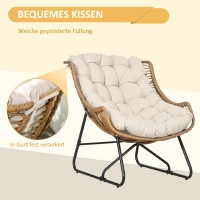 Outsunny Garten Lounge, Rattanoptik, Outdoor Sessel, mit Auflage, Metallrahmen, 75x101x90 cm, Natur/Khaki/Schwarz(m-4)