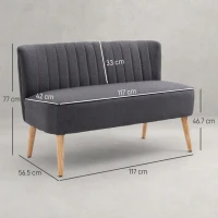 HOMCOM 2 Seater Sofa for Living Room, Modern Linen-Look Fabric Couch, Armless Loveseat Sofa Settee for Bedroom, Dark Grey(m-3)