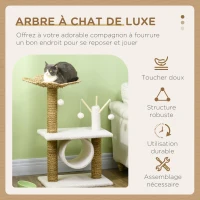 PawHut Arbre à chat griffoir sisal naturel tunnel plateforme style cosy chic quenouille peluche polyester 56 x 40 x 91cm beige(m-4)