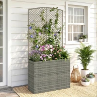 Outsunny Rattan Planter with Trellis, Raised Beds for Garden with Liner for Climbing Plants Vegetables Flowers, Dark Grey(m-8)