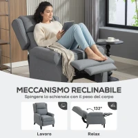 HOMCOM Poltrona Reclinabile 132° max in Tessuto Effetto Lino con Poggiapiedi, 74x84x102 cm, Grigio(m-3)