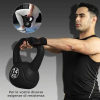 HOMCOM Kettlebell 4kg in Plastica e Sabbia con Base Piatta e Impugnatura, 18x12x20 cm, Nero(m-7)