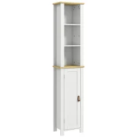 kleankin Coluna Casa de Banho com Prateleiras Abertas Porta e Prateleira Ajustável Desenho Anti-Tombo 34x23x165 cm Branco(m-1)