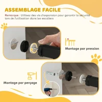 PawHut Barrière de sécurité pour chiens et bébés 76 à 130 cm avec extension fixation par pression sans perçage blanc(m-7)