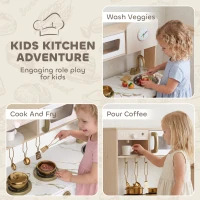 AIYAPLAY Play Kitchen, Kids Kitchen Playset with Rotating Coffee Machine, Storage Shelf, Stove, Gift for Kids 3-6 Years, White(m-4)