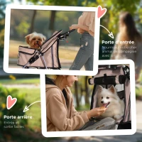 PawHut Poussette buggy pliable animaux chariot pliante chien chat porte-gobelet panier de rangement inclus roues avec frein tissu 600D Oxford acier 75 x 45 x 97 cm marron(m-7)