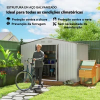 Outsunny Abrigo de Jardim Exterior para Armazenamento de Ferramentas com 4 Janelas 277x195x192 cm Branco e Cinza Escuro(m-5)