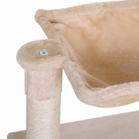 PawHut Turn pentru Pisici max. 3,6 kg cu Hamac și Minge Suspendată, din Lemn și Pluș, 50x36x70 cm, Bej(m-9)