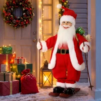 HOMCOM 2ft Singing Skiing Santa Claus, Standing Christmas Animated Santa Figure with Ski Board, Sack, Sound/Touch Activated(m-8)