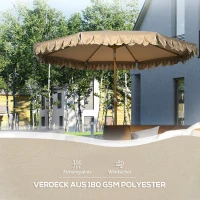 Outsunny parasol, met franje, kantelbaar, met handslinger, staal+polyester, kaki, Ø265 x 235,5 cm(m-6)