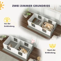 PawHut werpkist voor pups, puppybox met 2 kamers, hondenren met deur voor kleine honden, 164x80x48 cm, wit(m-6)