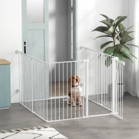 PawHut Puppy Playpen, modulair ontwerp, inklapbaar, stalen frame, voor binnengebruik, wit, 90 x 123 x 102cm(m-2)