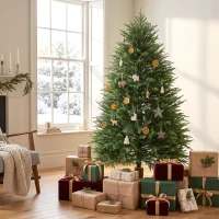 HOMCOM 5ft Artificial Christmas Tree, Hinged Xmas Tree with Realistic 513 PE & PVC Branch Tips, Fir Wood Base, Green(m-9)