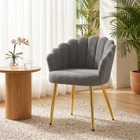 HOMCOM Lounge Chair Petal-Back Armchair Metal Metal Legs for Living Room Bedroom, Grey(m-12)