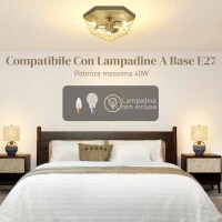 HOMCOM Lampada da Soffitto Stile Industriale Geometrica con 3 Attacchi E27 per Lampadine LED, Nero e Oro(m-5)