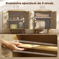 HOMCOM Aparador Boémio de 2 Portas com Corda Tecida à Mão Prateleira Ajustável Abertura por Pressão 60x40x78 cm Carvalho(m-4)