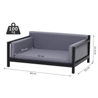 PawHut Deluxe PU Pet Sofa Couch Soft Dog Puppy Cat Sleep Bed Metal Frame Grey 64L x 52W x 27.5H cm(m-3)