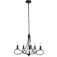 HOMCOM Lampadario a Soffitto Stile Rustico, Acciaio Intrecciato Nero con 5 Candelieri Regolabili e Pieghevoli Ф58 x 45cm(m-11)