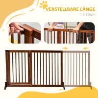 PawHut hondendeur, hondenbarrière, bewaker, hondenrek, configuratierooster, grenenhout, bruin, 71 x 113-166 cm(m-4)