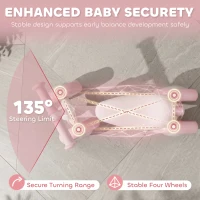 AIYAPLAY Baby Balance Bike for 1-2 Years Old, Light-up Toddler Balance Bike with Adjustable Seat, 4 Silent EVA Wheels, Pink(m-5)