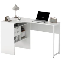 HOMCOM Bureau d'angle, bureau informatique avec 2 tiroirs et 3 compartiments ouverts, 120 x 60 x 74 cm, blanc(m-11)