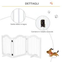 PawHut Cancellino per Cani Pieghevole a 3 Sezioni in Legno, 154.5x29.5x61cm, Bianco(m-6)
