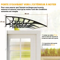 Outsunny Auvent de porte toit marquise en polycarbonate auvent de porte d'entrée bord en aluminium contre la pluie et UV(m-7)