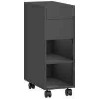 HOMCOM Mesa Auxiliar com Bancada Deslizante e Rodas Mesa Auxiliar com Armazenamento Oculto e Prateleira Ajustável 45x25x70 cm Preto(m-1)