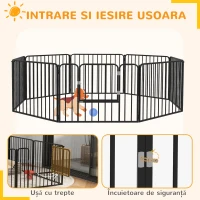 PawHut Gard pentru Câini cu 8 Panouri Modulabile pentru Interior și Exterior, din Oțel, 164x164x60 cm, Negru(m-7)