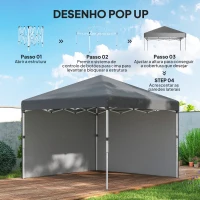 Outsunny Tenda Dobrável Pop-up 297x297x288 cm com 2 Paredes Laterais Anti-UV Altura Ajustável em 3 Níveis e Bolsa de Transporte Cinzento Escuro(m-5)